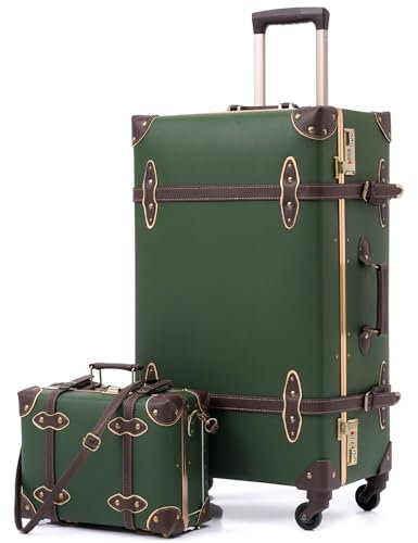 Urecity Koffer Vintage mit 4 Rollen Trolley Koffer Reisekoffer Leicht Retro Hartschalen Koffer 2-Teilig mit 12 Zoll Kleines Köfferchen (Grün, S(12)+M(20))