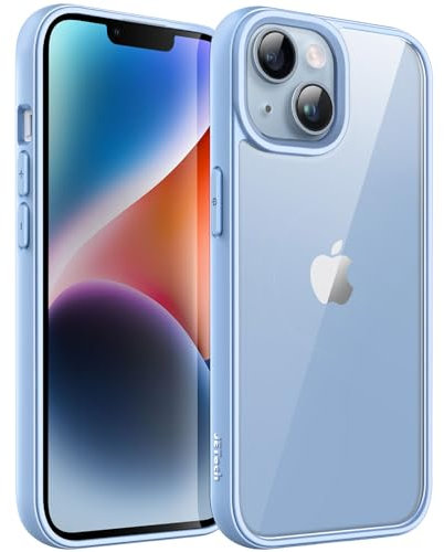 JETech Hülle für iPhone 14 Plus 6,7 Zoll, Stoßfestes Handy Stoßfänger Schutzhülle, Solid Farbe Matt TPU Rahmen, Anti-Kratzer Transparent Rückseite (Hellblau)