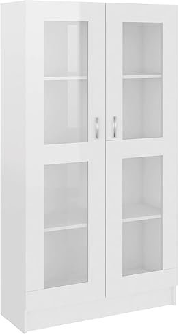 Willood Vitrine, Vitrine mit klarer Tür, Sonoma-Eiche, Vitrine mit Zwei Türen,Hochglanz-Weiß,82.5 x 30.5 x 150 cm