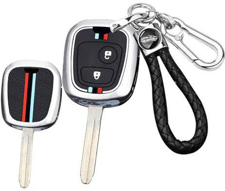 ontto Coque de clé de voiture - Convient pour Citroën C1 C4 C2 C3 Berlingo Xasara Picasso - Pour Peugeot 107 207 307 407 206 306 406 - En métal - Avec porte-clés - 2 boutons - Argenté