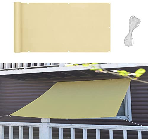Vela parasole 5 x 5 m con kit di fissaggio, durevole e resistente, per esterni, giardino, patio, colore crema, vela ombreggiante per feste in cortile