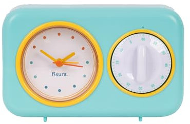 Fisura - Minuteur de Cuisine rétro Vert Menthe. Minuteur de Cuisine analogique 60 Minutes. Minuteur Multifonction avec Horloge et Fonction Alarme. Minuteur Pomodoro.
