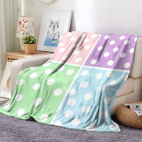 Generisch Sherpa Fleecedecke Flauschige 100x150 cm Kuscheldecke für Kinder Niedliches Polka-Dot-Muster Flauschig Wohndecke Wolldecke Sofa Couch Bett Decken Sofaüberwurf überwurf Decke