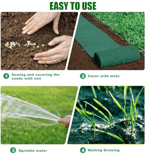 2 Pcs-10m*0.2m Biodegradable Grass Seed Mat,Grass Seed Roll,Nonwoven Grass Seeds Mat, No Seeds, Lawn Fertilisers,Help Plant Growth and Germination Planting Mat,Heat Insulation,Moisturizing
