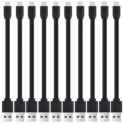 6 inch Short USB C Cable Flat, 10-Pack USB A to Type C Fast Charging Cord Bulk