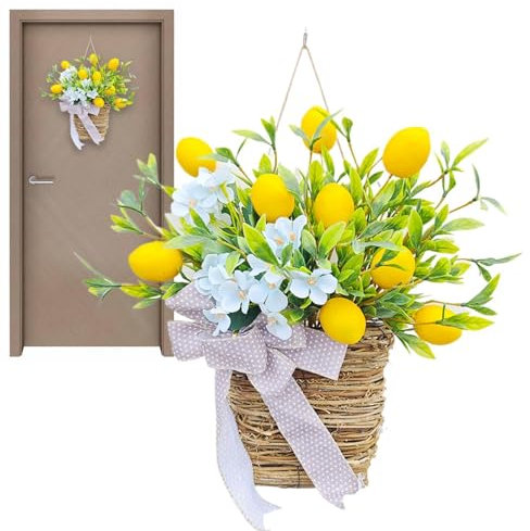 Ghirlanda di cestini - Ghirlande di cesti di fiori di limone primaverili, ghirlande decorative per la porta d'ingresso d Ghirlanda di cestini per porta | Ghirlanda primaverile per portico per esterno