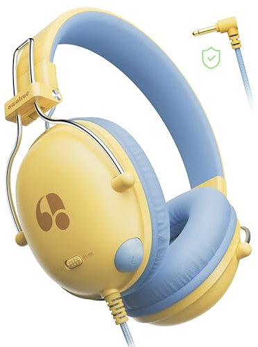 awatrue Casque Audio Enfant, Filaire Enfant, 74/85dB Limite de Volume, Son Stéréo, Son HD, Casque Pliable Over Ear pour Enfants pour école/Tablette/PC (Jaune Bleu)