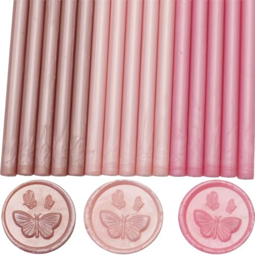 Wax Seal Sticks, Atopbb Pink 15 Pcs Glue Gun Wax SealingSticks for WaxSeal Stamp, 3 Colors SealingWaxSticks Set for 0.28'' Glue Gun WaxSealing, Wedding Invitations, Letter Envelopes (15, Pink)
