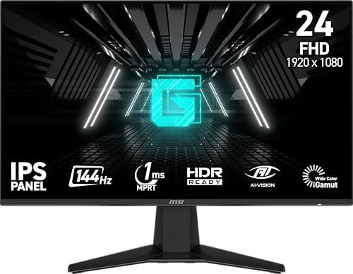 MSI G242L E14 - Monitor de Juegos de 24 Pulgadas, 1920 x 1080 (FHD), 144 Hz, sincronización adaptativa, HDMI, DisplayPort, Montaje VESA, inclinación, Altura Ajustable, Altavoz, 1 ms, Negro