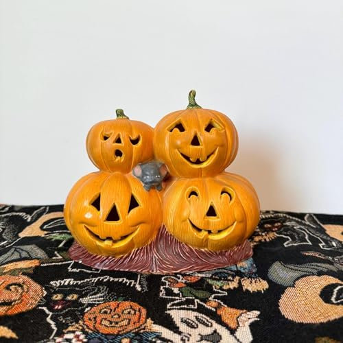 3er Set Halloween Kürbisse aus Terrakotta – Handbemalte Kürbis Deko mit Gesichtern – Herbstdeko für innen & außen, Tischdeko & Gartendeko für Herbst & Halloween