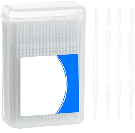 GmwyCzV 200 Piezas Palillo de Dientes de Plástico, Palillos De Dientes De Plástico De Doble, Desechable Portátiles Palillos Interdentales, Palillo Interdental para El Cuidado Bucal (Blanco)