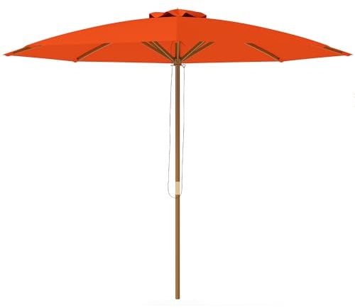 Outsunny 3(m) Garden Parasol, Pulley Operated Patio Umbrella, Wooden Parasol, Table Market Umbrella with Rope Pulley Mechanism and 8 Ribs, Orange