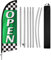 QSUM Drapeau à plumes ouvertes avec mât en acier inoxydable, drapeau publicitaire à piquet, convient pour les entreprises et les vitrines, 2,4 m, 1 lot (vert blanc)