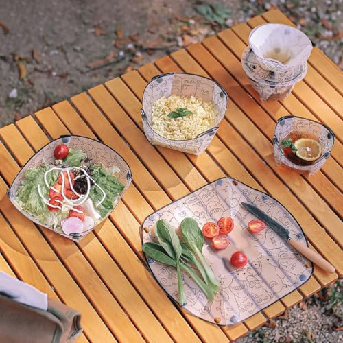 ComfyHarbor Collapsible Camping Dinnerware Kit With Bowl Plate Mug Cutting Board Space Saving Outdoor Travel Dining Set