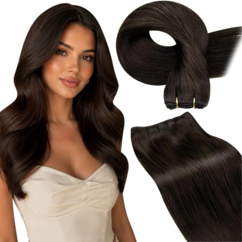 LaaVoo Tressen Echthaar Extensions Dunkelbraun Weave Echthaar Tressen Braun 55cm Sew in Weft Extensions Echthaar Tressen Zum Einnähen Remy Haar Braun 100Gramm #2