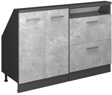 Vicco Dachschrägenschrank-Set Rion, Beton/Anthrazit | B120 x T46 cm, 2er Set, platzsparend für Dachschrägen