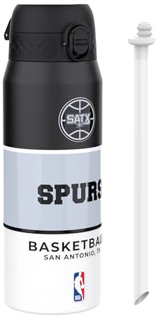 Ion8 NBA San Antonio Spurs Gourde Thermique Avec Paille Amovible, 750ml/24oz, Bouteille Étanche À Isolation Sous Vide, Facile À Ouvrir, Verrou Sécurisé, Passe Au Lave-Vaisselle, Couvercle Rabattable