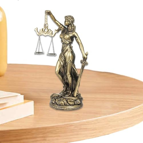 Justitia Statue | Kunstharz Figur Dekoration - Waage Der Gerechtigkeit Skulptur | Für Bücherregal Fensterbank Bücherregal Schminktisch Nachttisch Nachttisch Arbeitszimmer Schlafzimmer Wohnzimmer Hausb