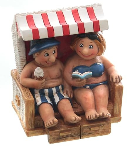 mucHome Polyresin Badeurlaub Dekofiguren Set, Lustige Badegäste, Sommerdeko für Garten und Haus, Verschiedene Sets, Rentnerpaar, Urlaub, Geschenkidee Urlauber (Strandkorb R)