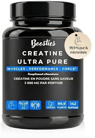 Créatine Monohydrate Poudre (500g) - Créatine Ultra Pure & Micronisée – 99,9% pueté -Haute Solubilité - Force Explosive, Prise de Masse & Récupération Musculaire – 100% Vegan, Boosties