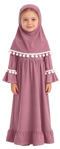 Generisch Gebetskleidung für Kinder Mädchen Hijab Kleid Muslim Kleider Lange Ärmel Gebetskleid Elegant Abaya Gebetskleidung Fermuarlı Langarm Maxi Skirt Araber Kostüm Arabisch Türkische Robe