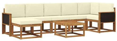 vidaXL Outdoor-Sofagarnitur mit Kissen 8 pcs Natur und Creme Polyester, Modernes Garten-Sofa-Set, Flexible Sitzgelegenheiten, Akazienholz, Lounge für Poolbereich, schnell zusammengebaut