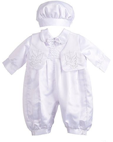 Lito Angels Infant Baby Boys Christening Gowns & Clothing Baptism Outfit Satin Romper White Suit with Hat Age 3-6 Months