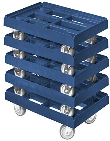5 Stück Transportroller für Kisten 60 x 40 cm mit 2 Bock- und 2 Lenkrollen in blau