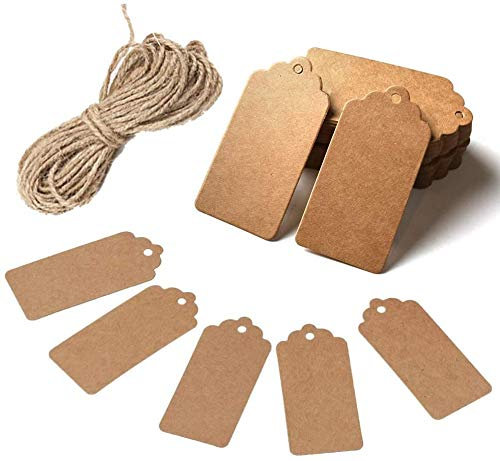 Hakacc Lot de 200 étiquettes cadeaux, en papier kraft, avec ficelle de jute, pour mariage, cadeau de Noël