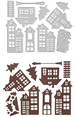 Stanzenshop Stanzschablone Fünf verschiedene Häuser mit Zubehör, Haus, Baum, Laterne, Stadt, Stanzformen, Schablonen, Scrapbooking, Kartenherstellung