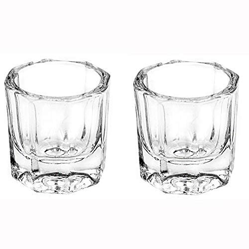 Plato de cristal transparente,2 piezas uñas acrílico líquido tazas de uñas acrílico líquido polvo Dappen plato de uñas vaso de cristal cristal