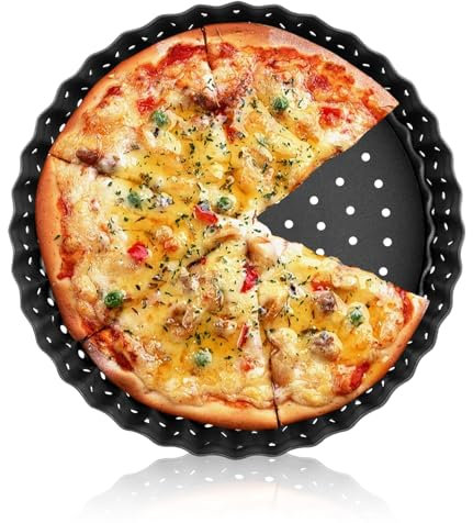 Agatige Non Stick Pizza Tray, Carbon Steel Deep Pie Dish Crusty Bake 20 cm Perforated Quiche Tin Deep Quiche Tins with Loose Base Non-Stick Fluted Tart Tin, Tart tins for Baking