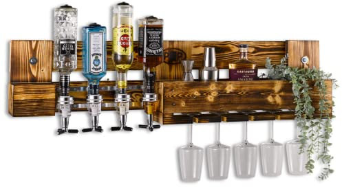 Bar à vin/Bar à Alcool avec Porte-Bouteilles pour 4 Bouteilles, casier à vin sur Palette, étagère Murale comme Bar d'intérieur à Suspendre avec doseur 4 cl