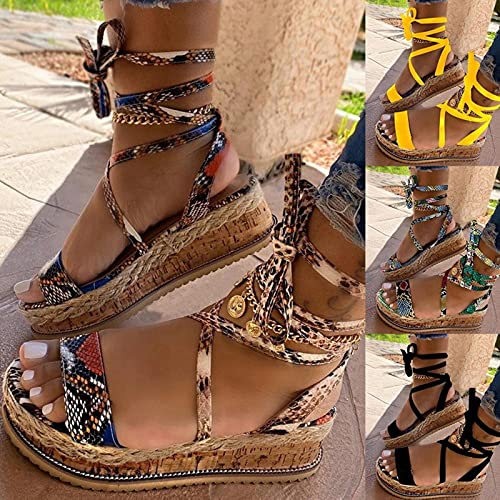 ZYONG Sandali con Tacco da Donna Sandali con Plateau Cinturino Incrociato in Pizzo alla Caviglia Peep Toe 2021 Scarpe da Donna per Feste in Spiaggia