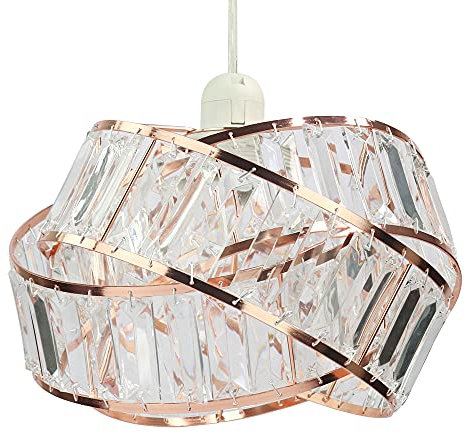 Chi-buy Shiny Ceiling Lamp Shade Modern Polished Chrome and Acrylic Transparent Beads Interwoven Ring Shade Accessories Plastic/Metal Frame Cromi (Rose Gold)