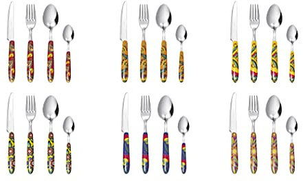 Excelsa Gipsy Servizio 24 Posate Per 6 Persone, Acciaio Inox 18/0, Manico Colorato