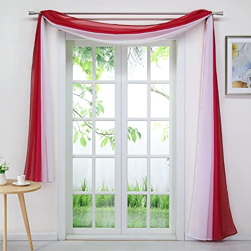 Delien Voile 1er Pack Gardinenschals Querbehang Transparente Gardine Freihanddeko Vorhang Einfarbige Farbverlauf Dekoschals Hängevorhang für Wohnzimmer Hochzeit Feier Party BxH 140x600cm,Rot