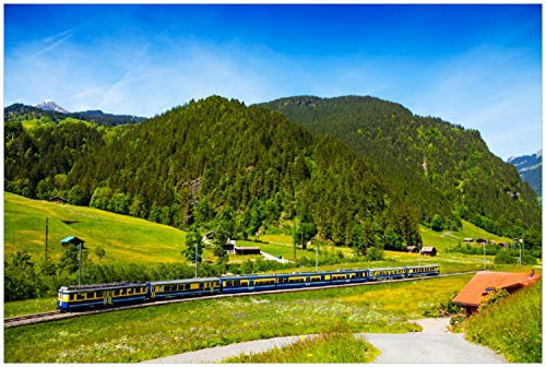 Wallario selbstklebendes Poster - Eisenbahn in Einer Sommerlandschaft in der Schweiz, Aufkleber in Premiumqualität, Klebefolie Größe: 100 x 150 cm XXL-Poster