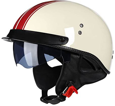 Scooter Casco Metà Aperto Faccia Casco del Motociclo ECE/DOT Omologato Open-Face Retro Mezzo Casco Jet Casco Scodella con Visiera per Cruiser Chopper Scooter Pilot ( Size : XL=61-62cm )