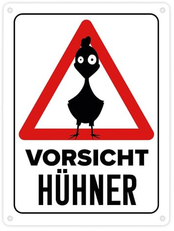 Vorsicht Hühner Metallschild in 15x20 cm mit Huhn Silhouette witziges Blechschild für Hühnerhalter lustige Warnung vor den Hühnern