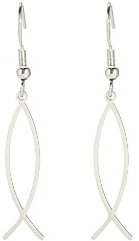 Ohrringe Für Frauen Mädchen Jesus Fisch Glaube Symbol Ohrringe Edelstahl Schicke Bogen Angelhaken Ohrringe Christlicher Schmuck (Silber 2)