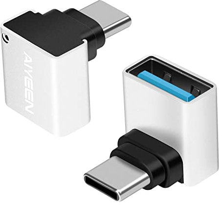 Adaptateur USB C vers USB (2 Paquets), Adaptateur OTG 90 Degrés USB C Mâle vers USB 3.0 Femelle Compatible avec MacBook Pro 2019/2018, Samsung et Autres Dispositifs USB-C, Argent