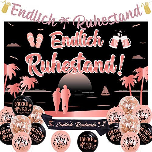 Cheereveal Endlich Ruhestand Dekoration, Ruhestand Deko, Roségold Endlich Ruhestand Banner, Schärpe Luftballons, Hintergrundtuch, Alles Gute Zum Ruhestand Deko für Frauen, Abschiedsfeier Rentner Deko