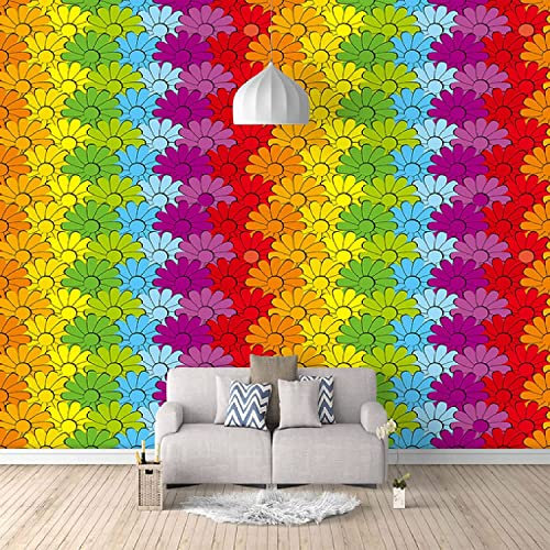 3D Wandtapete Benutzerdefiniert Bunte Schöne Blumen Tapete Geeignet Für Wohnzimmer Tv Tapete Sofa Hintergrund Selbstklebendes Wandbild Abziehen Und Aufkleben Wandposter Wandkunst, 400 x 280 cm (BxH)