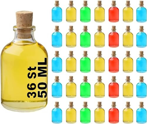 casavetro Mini Bouteilles en Verre de 50 ML avec Bouchons, Paquet de 36, Petites Bouteilles à remplir, Bouteille en Verre Mini-TR, Bouteilles de Liqueur Transparentes (36 x 50 ML)