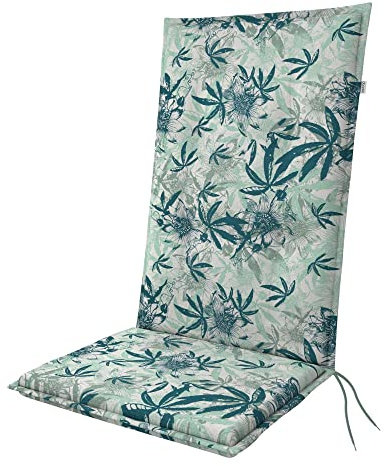 Doppler Auflage Hochlehner Living Palmen Petrol I Gartenstuhl-Polster 119x48x6cm aus Baumwolle & Polyester I Sitzauflage weich & bequem I Sitzkissen zum Festbinden an Gartenstuhl
