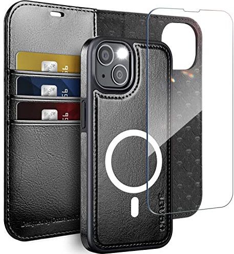 OCASE iPhone 13 Hülle(2in1) Leder Stoßfestes Case [Abnehmbare magnetische Hülle] [Kabelloses Laden] [mit iPhone 13 Schutzfolie] Handyhülle RFID Schutzhülle Etui Klapphülle Schwarz