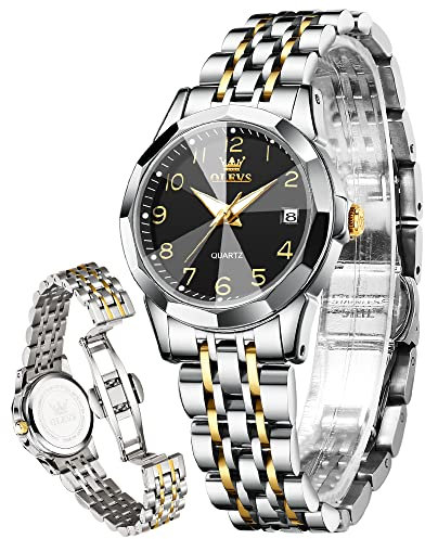OLEVS Damenuhren Leicht zu lesen Armbanduhr mit Kleines Gesicht Gold Silber Edelstahlband Leuchtend wasserdichte Kalender Luxus Armbanduhr