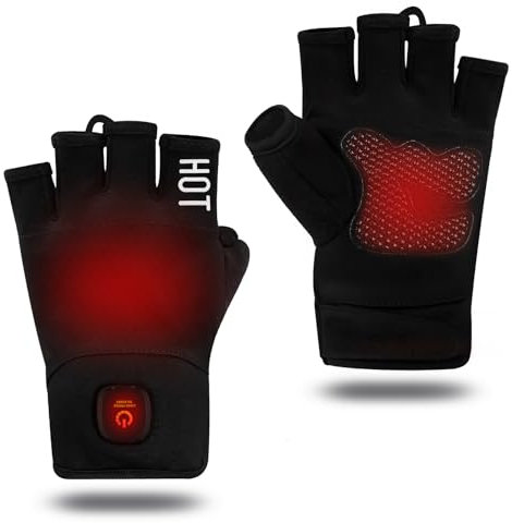 UNCN Rechargeable Heated Fingerless Gloves for Women Man Work Touchscreen Hand Warmer for Winter Cold Weather Thermal Fingerless Gloves Electric …