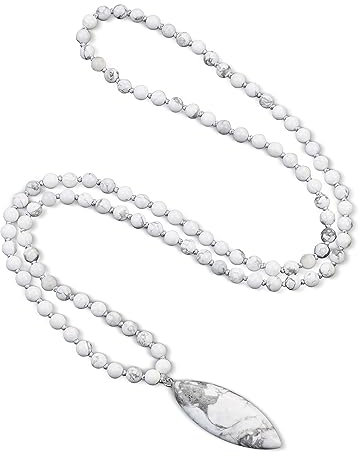 COAI Geschenkideen Unisex Verknotete 108 Mala Kette Meditationskette Gebetskette aus Howlith mit Anhänger